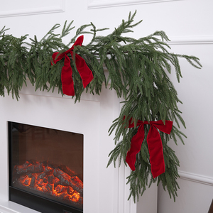 Willow Leaf PE Rattan Christmas Garland with Lights Battery Box & Timing Bendable for Fireplace & <b>Door</b> Frame Decoration Bowknot - Product Image 6