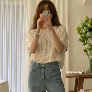 Blusa Coreana de Verão 2026 com Babados, Camisa Feminina Chique de Design Moderno Solta Casual para o Dia a Dia, Tops de Rua, Dropshipping - Product Image 2
