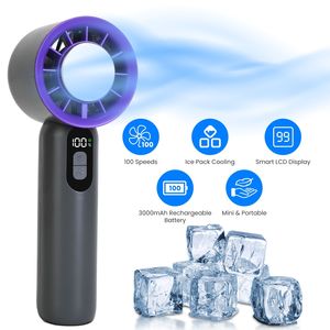 100 Speed Grey + Handheld Fan Ice <b>Cooler</b> 3000mAh Rechargeable Portable Wearable Fans Travel Camping Model - Product Image 2