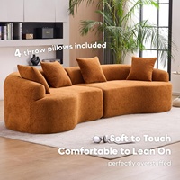 Canapé sectionnel incurvé moderne Cloud 4 places, directement de l'usine, minimaliste, compression, salon, chenille orange, sans assemblage