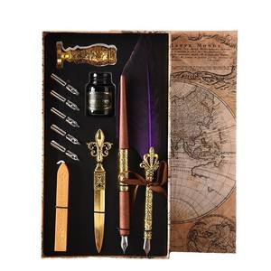 Ensemble de stylos plume rétro élégant de style européen, largeur d'écriture en métal de 0,5 mm avec boîte à carte du monde - Product Image 3