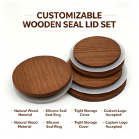 Couvercle rond en bois avec joint en silicone pour tasses et bocaux, couvercle en bois naturel écologique, ajustement universel pour tasses en verre ou en céramique