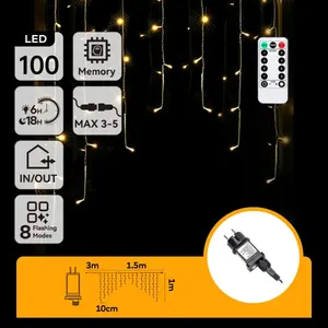 Cortina de luz LED conectable de 3.5m, 100 LED, luz cálida, diseño plano, ideal para decoración de interiores y exteriores. - Product Image 1