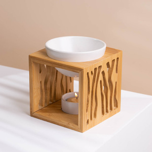 Portacandele, Diffusore di Aromi, Bruciatore di Cera Profumata, Bruciatore di Oli Essenziali Personalizzato in Bambù e Ceramica - Product Image 1