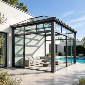 Véranda en alliage d'aluminium avec toit en verre trempé, imperméable, pour villa, terrasse, cour, jardin, maison en verre - Product Image 1