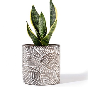 กระถางต้นไม้ดินเผาสมัยใหม่ พร้อมรูระบายน้ำ ลวดลายใบไม้  ผิวเคลือบเงา สำหรับใช้ภายใน/ภายนอกอาคาร - Product Image 1