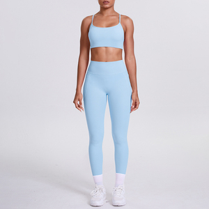 Ensemble 2 pièces sexy pour le sport : pantalon respirant teint en pièce avec poches et haut de sport à bretelles croisées pour la course, le fitness et le yoga - Product Image 3