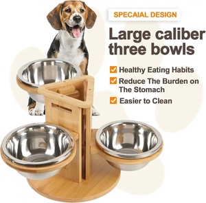 Mangkuk anjing bambu <span class=keywords><strong>3</strong></span> tinggi dapat diatur berdiri ramah lingkungan pola padat mangkuk hewan peliharaan bulat ditinggikan gaya Modern hewan peliharaan - Product Image 5