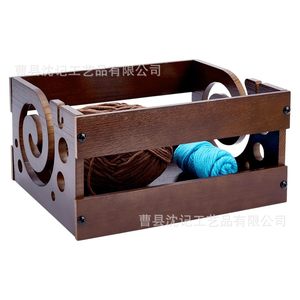 Solid Wood Yarn <b>Storage</b> Box Rectangular Brown Covered For <b>Knitting</b> Craft Organization - Product Image 5