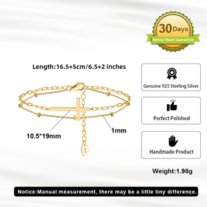 रिन्टिन sb197 925 स्टर्लिंग सिल्वर क्रॉस डबल लेयर चेन ब्रेसलेट महिलाओं साधारण शुद्ध ईसाई धार्मिक हाथ गहने - Product Image 3