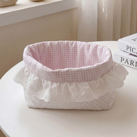 Panier de rangement élégant en dentelle plissée à pois, style Instagram, pour lingerie, cosmétiques, collations et articles divers