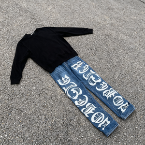 Streetwear Pantalon en jean personnalisé pour pantalons pour hommes Impression Baggy Wash Denim Pantalon en lambeaux empilés de grande taille Jeans pour hommes - Product Image 2