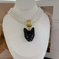 Collier Multicouche Tendance en Perles d'Imitation avec Pendentif Tête de Léopard Style Punk Hip Hop, Bijou de Luxe pour Fête, Idéal Cadeau