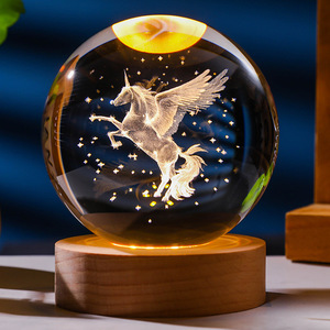 Mặt Trăng Động Vật LED Thiên Hà Planetar Giáng Sinh Bồ Công Anh Sáng Nghệ Thuật 3D Pha Lê Bóng Đêm Đèn Với Cơ Sở Bằng Gỗ - Product Image 6