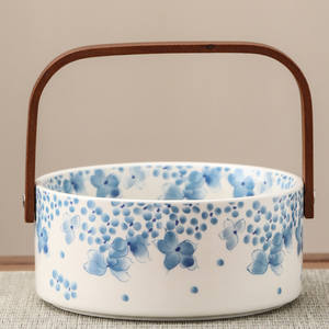 Corbeille à fruits en céramique chinoise à motif végétal, style décontracté, luxe léger, créative, avec poignée, grande assiette à fruits, haute valeur esthétique - Product Image 1