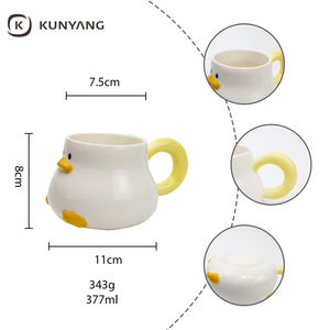 Mug en céramique en forme de canard mignon de dessin animé, avec couvercle à ruban, sans BPA, compatible micro-ondes, portable, pour le petit-déjeuner domestique - Vente en gros - Product Image 5