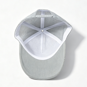 Casquette Trucker en Velours Côtelé Gris avec Dos en Maille Respirante, Patch Brodé THUG LIFE, Style Décontracté Hip Hop, Idéale pour le Sport et les Activités de Plein Air - Product Image 6