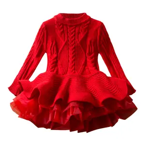 Wholesale Autumn Girl's Long Sleeve Princess Dress Fashion Knit Christmas Shaggy Mesh Dress