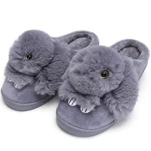 Women Winter Home Slippers Ladies Rabbit Animal Prints Fur Warm Slides Indoor Soft Casual Shoes for Women design print slipper