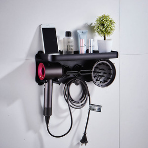 Hair Dryer Holder Bathroom Wall-Mounted No-Drill Multifunctional Space Aluminum Alloy Oxidized Finish Magnetic <strong>Suction</strong> 20kg - Product Image 1