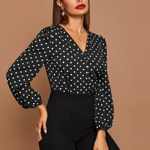 Blusa informal de manga larga para mujer, camisa con puntos ondulados, para señora