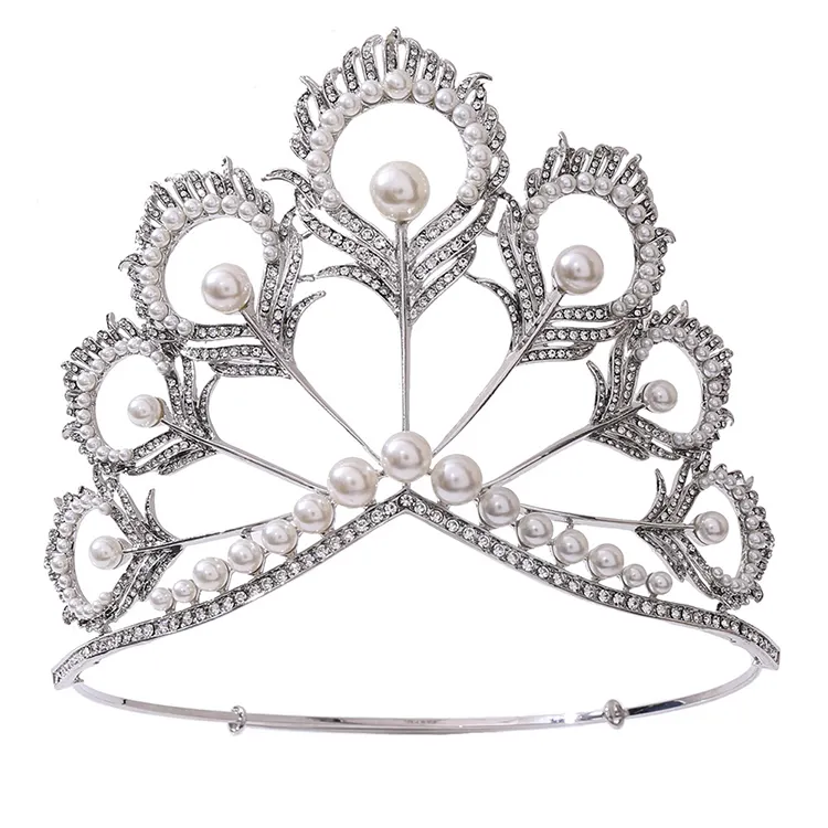 Couronne de spectacle de perles en strass, magnifique, en plumes de paon, personnalisé, grande taille,