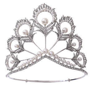 Couronne de spectacle de perles en strass, magnifique, en plumes de paon, personnalisé, grande taille, - Product Image 1