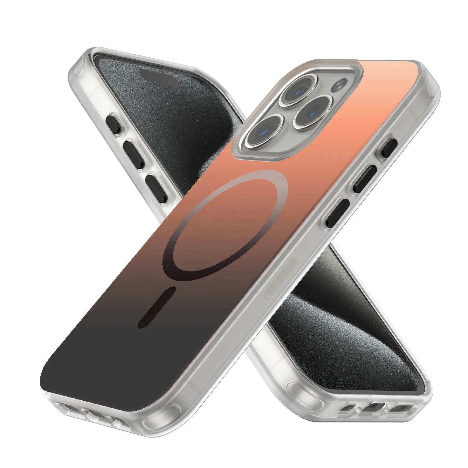 IPhone 15 14 13 Pro Max 전화 커버 레이저 자석 케이스 충격 방지 범퍼 용 그라디언트 색상 무선 마그네틱 전화 케이스
