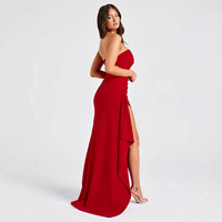 Robe midi en soie de lait à épaules dénudées avec fente latérale, robe longue moulante trapèze de couleur unie pour l'été, design en tricot sans couture