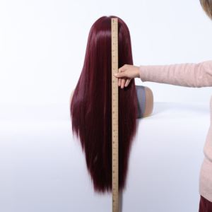 Peluca de encaje de alta densidad 13x6 Estilo libre fibra futura suave largo recto rojo vino rojo - Product Image 4