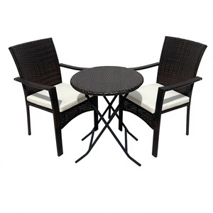 Modern Luxury High Quality 1 Folding <b>Table</b> and 2 Chairs Wicker Set for Garden Furniture <b>Balcony</b> Patio Contemporary Design - Product Image 1