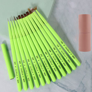 Pinceaux à ongles professionnels OEM ODM avec manche en plastique vert néon pour nail art, liner ombré, détails, French, gel, peinture, salon de manucure - Product Image 4