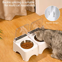 Distributeur d'eau et de nourriture automatique pour animaux domestiques, sans fil, intelligent, à piles, écologique, anti-poussière, en acier inoxydable, surélevé, pour intérieur