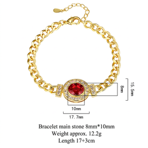 Fashion Jewelry Eco-friendly Copper Gold Plated 8*10MM Multicolor Zircon Fashion Chain Link <b>Bracelet</b> Women for Daily Wear - Product Image 6