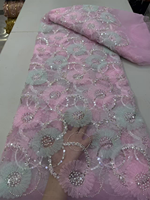 NI.AI 2026 Tissu en dentelle africaine française brodé 3D écologique avec fleurs, perles et sequins pour mariage et fête