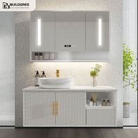 Buildgres vanité fonctionnelle salle de bain avec lavabo en pierre naturelle vanité de salle de bain