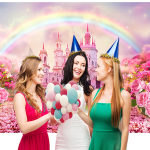 ฉากหลังปราสาท sping ดอกไม้สีชมพูสำหรับเด็กผู้หญิงงานเลี้ยงวันเกิดแบนเนอร์ถ่ายภาพสีรุ้งอุปกรณ์ประกอบฉากสตูดิโอ - Product Image 5