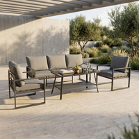 Modernes Langlebiges Aluminium-Outdoor-Sofa-Set 4-teilig mit 8cm Kissen Umweltfreundlicher Gehärteter Glastisch für den Innenhof