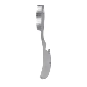 In Acciaio Inox Strumento di Cura Pieghevole Pettine Piccola Tasca Anti Static Barba Pettine Con Apribottiglie