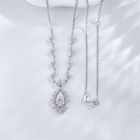 Collana con Pendente in Oro Bianco 18K con Diamante Coltivato in Laboratorio, a Goccia Lucida, Regolabile, Collane alla Moda per Donne
