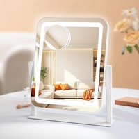 Miroir de Maquillage LED avec Commande Tactile Intelligente, Cadre Métallique Carré Rotatif à 360 Degrés, Miroir de Coiffeuse de Bureau