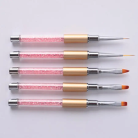 Lot de 5 pinceaux à ongles professionnels avec manche en strass rose, capuchon métallique, pour gel UV, liner et peinture, outils de manucure pour salon