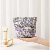 Tas kosmetik anak perempuan, benang bunga Taro, tas kosmetik yang dicelup dengan ritsleting portabel, tas kanvas penyimpanan perlengkapan mandi untuk perjalanan pelajar