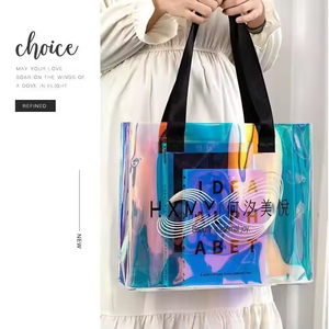 กระเป๋าโท้ท PVC โฮโลแกรมใสพร้อมโลโก้พิมพ์เลเซอร์สำหรับผ้าขนหนูชายหาดฤดูร้อน-ถุงของขวัญกลางแจ้ง - Product Image 5