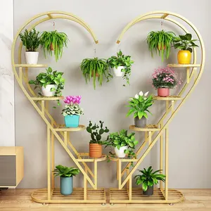 Soporte de plantas en forma de corazón de varios niveles, maceta de Metal para interior y exterior, venta al por mayor