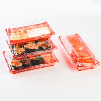 Boîte à sushi rouge personnalisée en usine, emballage en blister recyclable, livraison de nourriture de restaurant, conteneur à sushi jetable avec couvercles