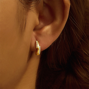 CANNER Minimalist 925 Sterling <b>Silver</b> <b>Earrings</b> 18K Gold Plated Row Cubic Zirconia Geometric <b>Hoops</b> Huggie <b>Earrings</b> <b>for</b> <b>Women</b> - Product Image 6