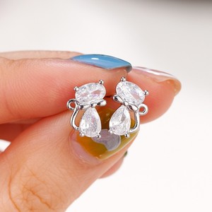 Cute Cat Bow Stud Earrings Sparkling Elegant Women Fashion Jewelry Minimal Daily Wear Gift - Product Image 4