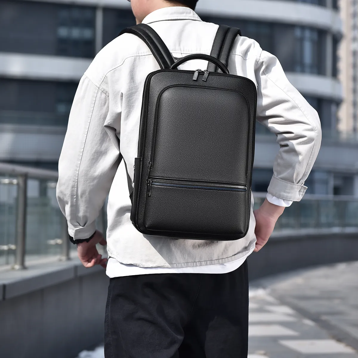 Erkek sırt çantası Schoolbag yüksek kalite PU deri bilgisayar çantası büyük kapasiteli iş seyahat dizüstü çantaları