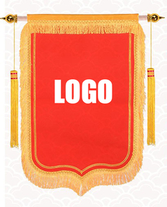 Fanions triangulaires à franges dorées en tissu de qualité supérieure, mât de drapeau en fibre de carbone, logo personnalisé, réalisations d'entreprise, marque - Product Image 1